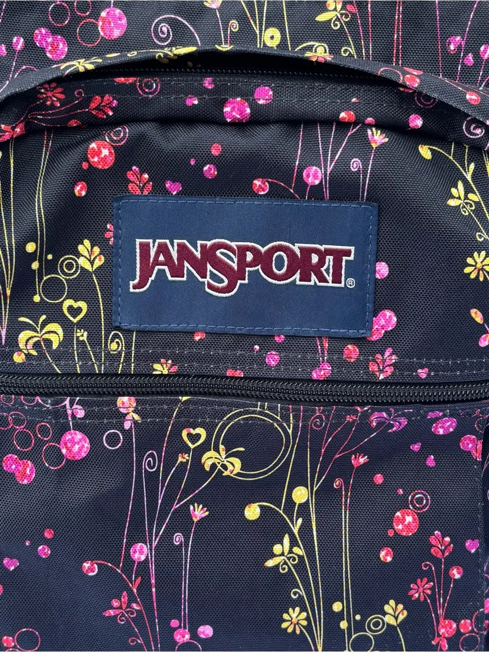JanSport Big Student Backpack Black Y2K Colorful Floral Whimsical Indie School